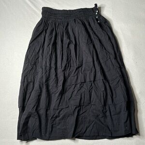 LoveShackFancy Black Tiered Cotton Midi Skirt
